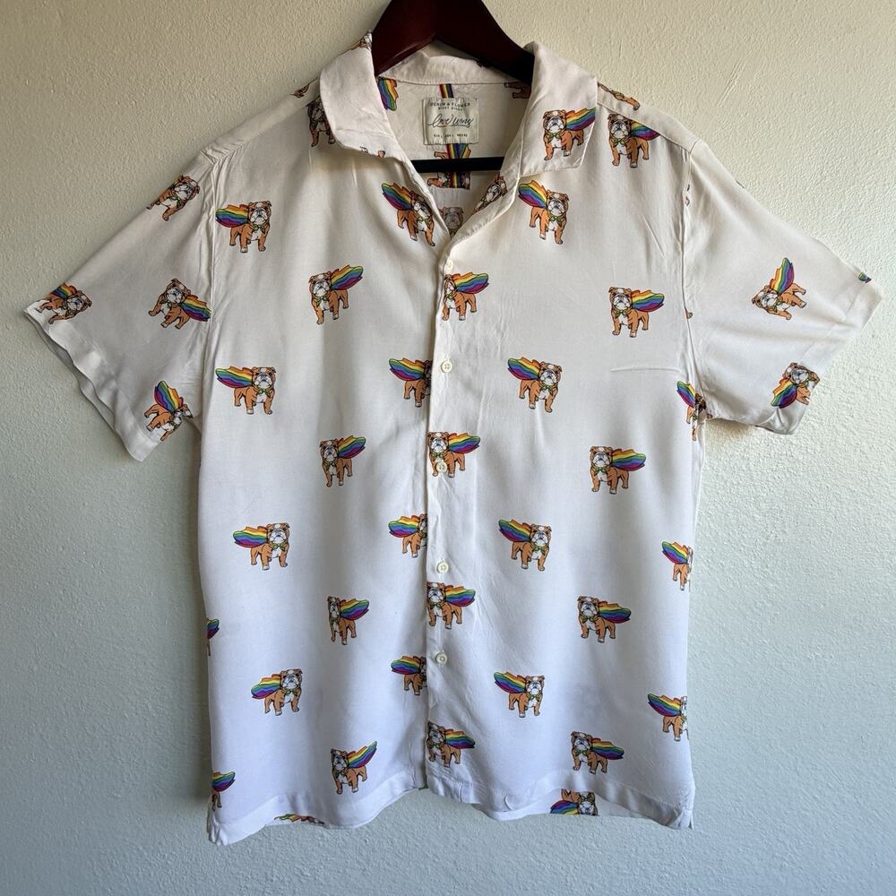 Denim & Flower Ricky Singh Bulldog Rainbow Print Button Shirt Pride L Mens